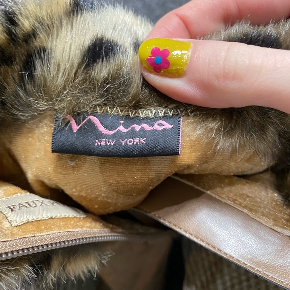 Faux fur cuff cheetah print suede high heel booties size 7 - Picture 4 of 5